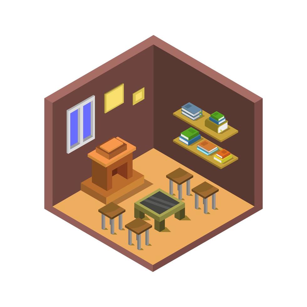 Room With Isometric Fireplace On White Background vector