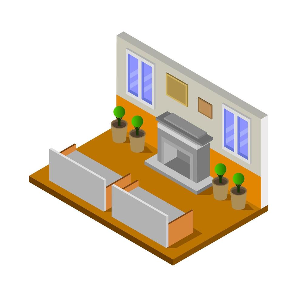 Room With Isometric Fireplace On White Background vector