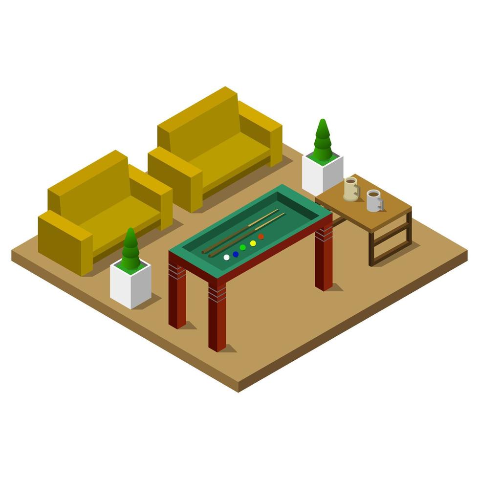 Room With Isometric Billiard Table On White Background vector