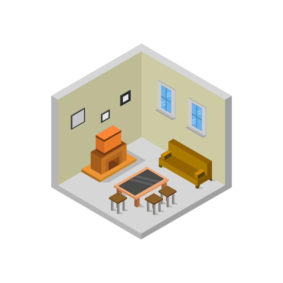 Room With Isometric Fireplace On White Background vector