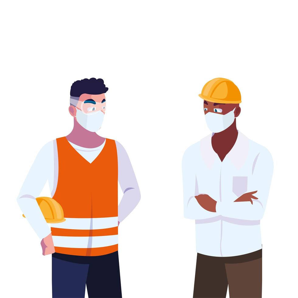 men operator and executive with mask and helmet vector