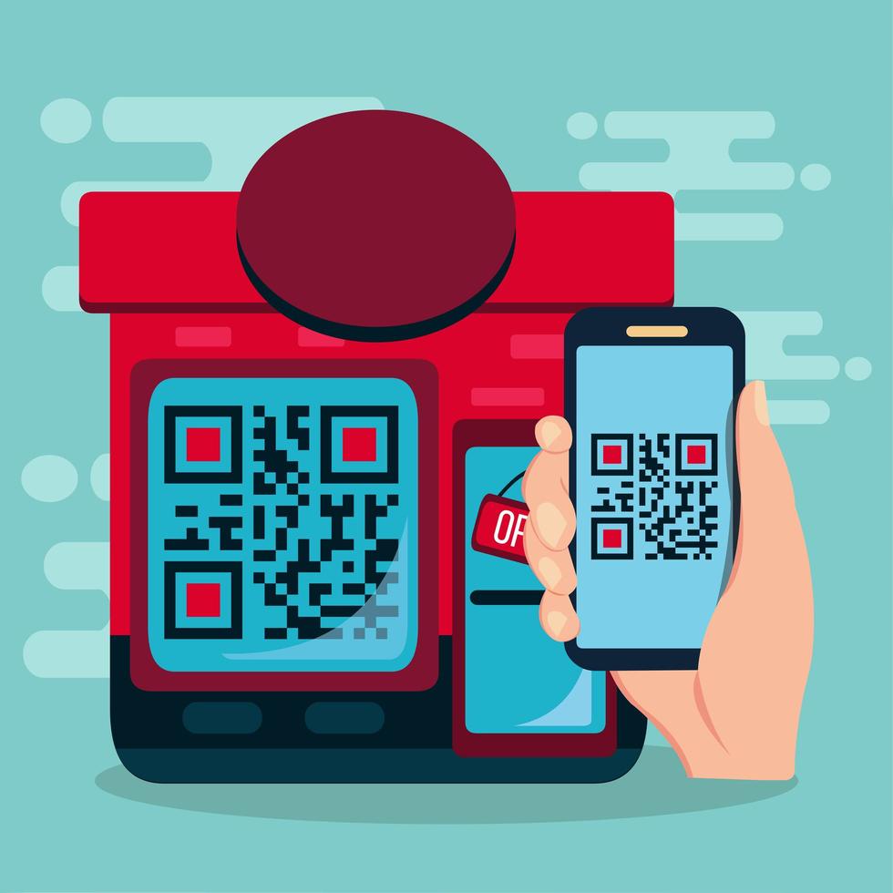 restaurant use qr code for cashless payment illustration vector