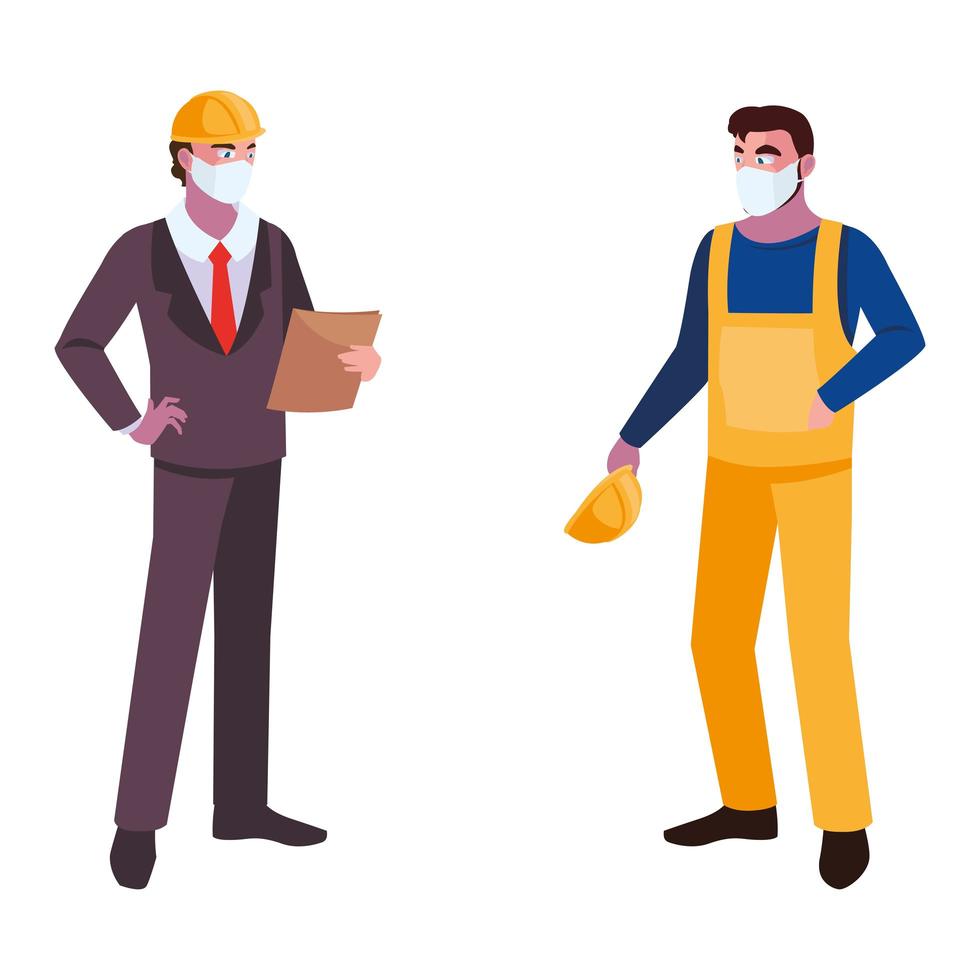 men operators and executive with masks and helmets vector