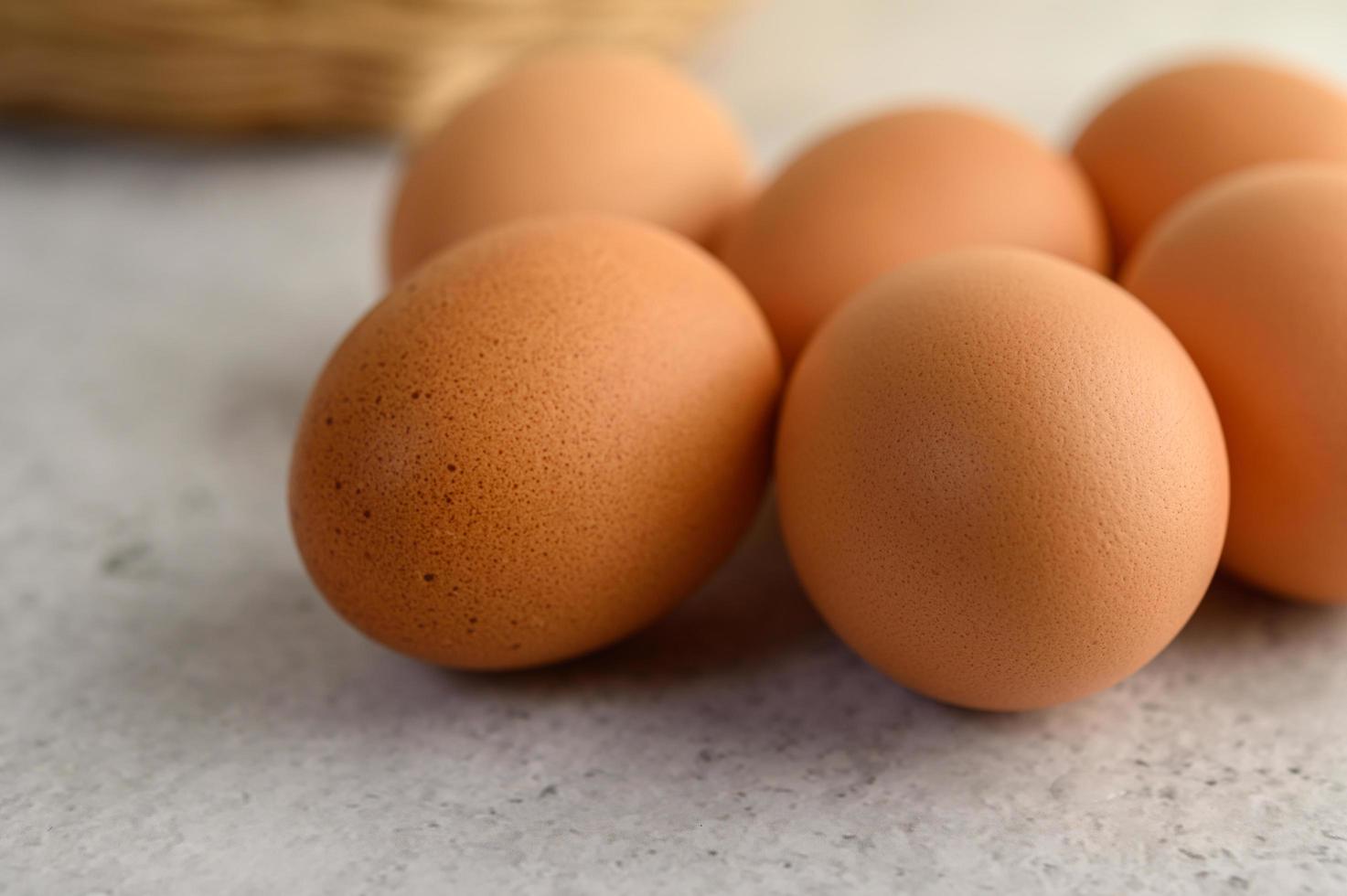 Close-up of organic brown eggs photo