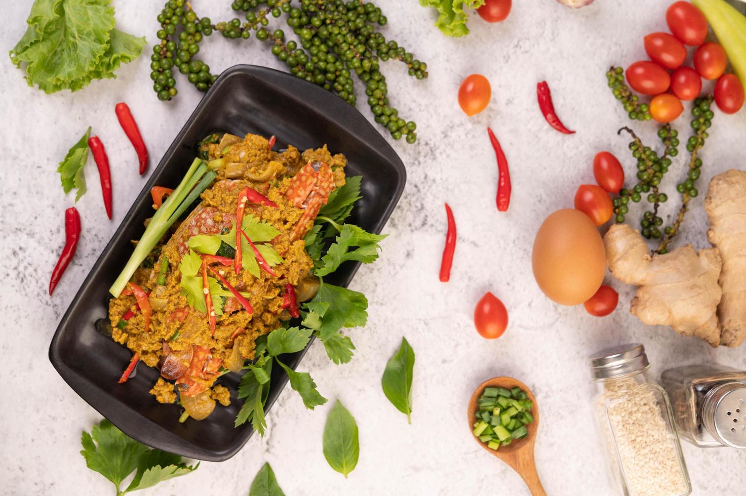 Crab stir-fried curry dish photo