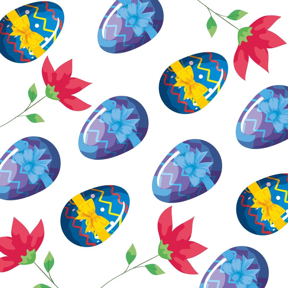 Fondo de lindos huevos de pascua con flores. vector