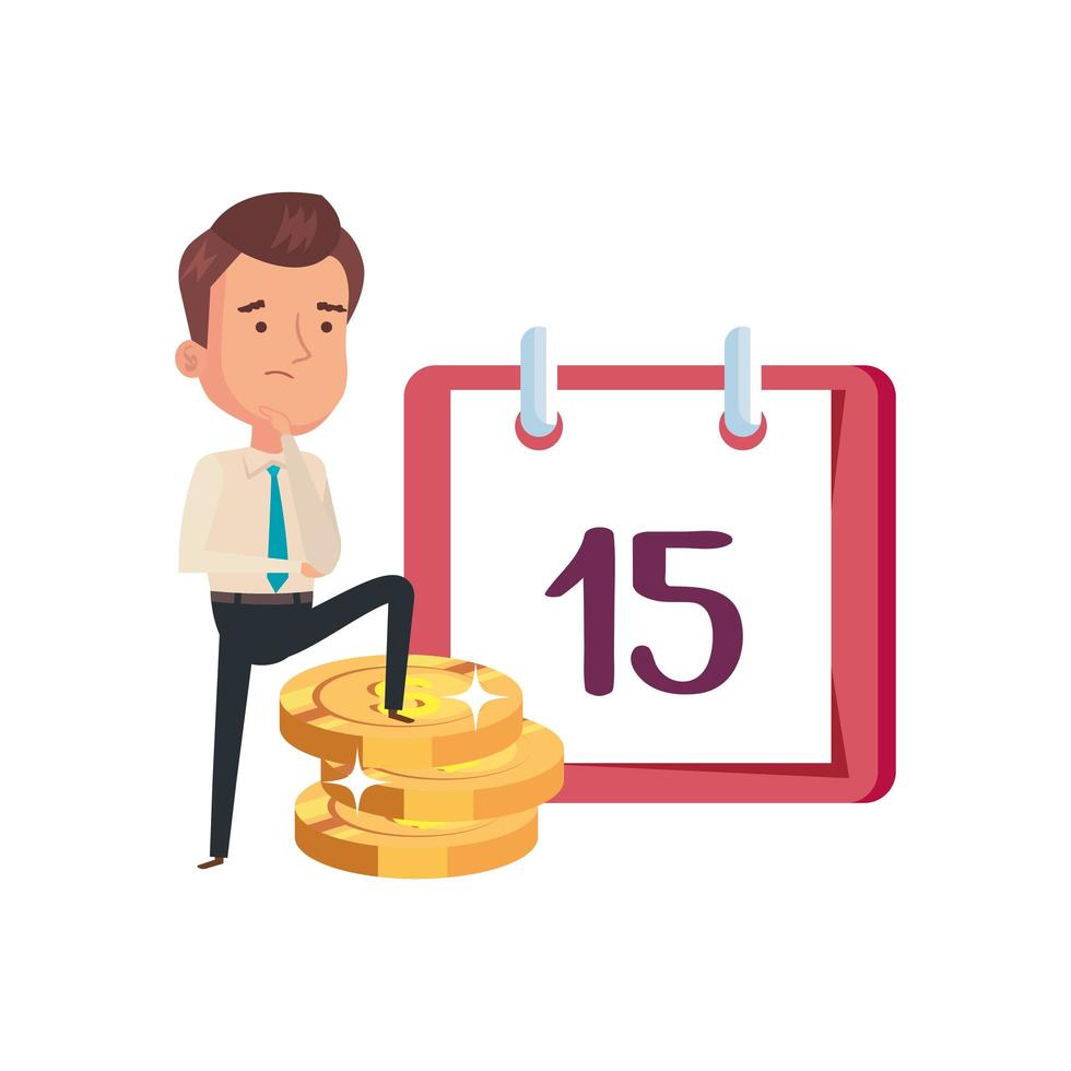businessman and coins money with calendar reminder vector