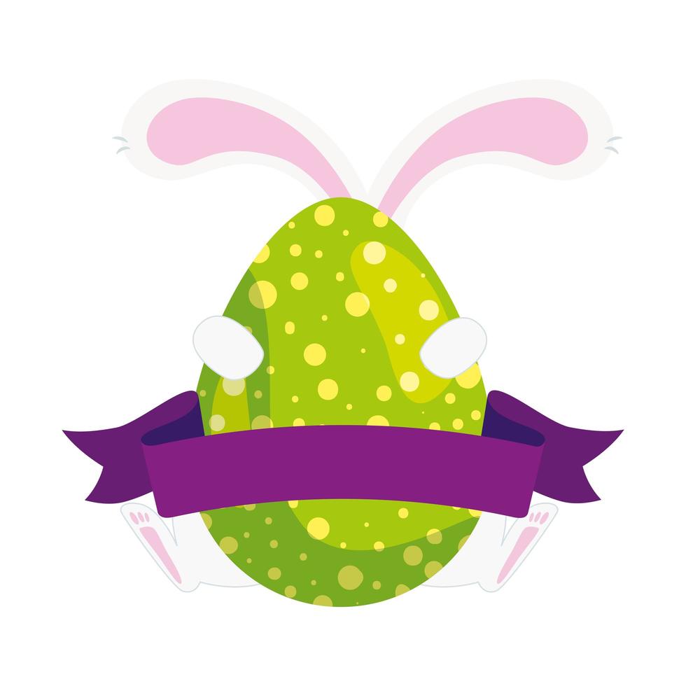 cute egg easter with feet and ears rabbit vector