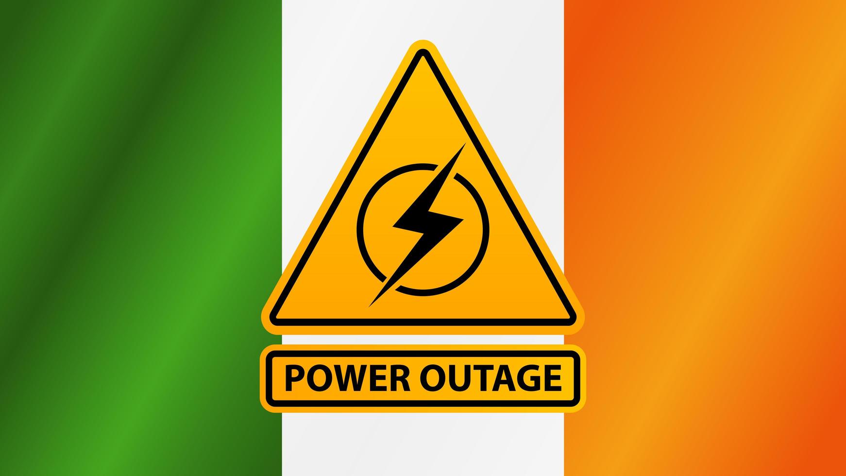 Corte de energía, señal de advertencia amarilla en el fondo de la bandera de Irlanda vector
