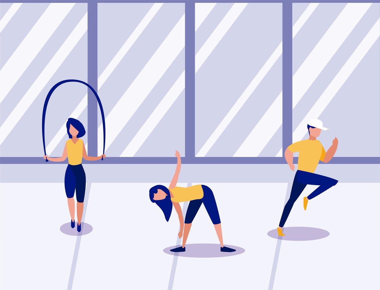 people doing home workout vector