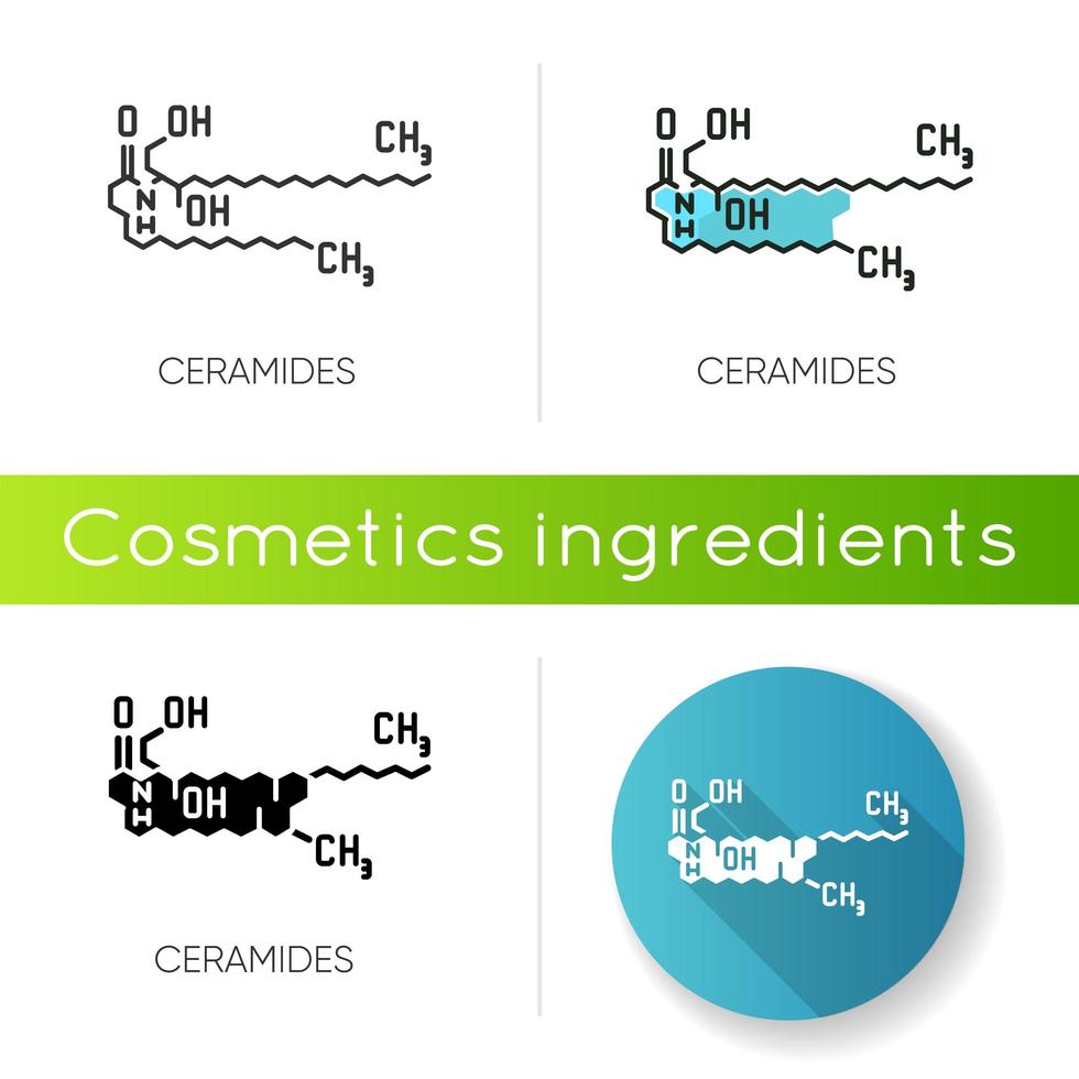 icono de ceramida. estructura química esquelética. fórmula científica. vector