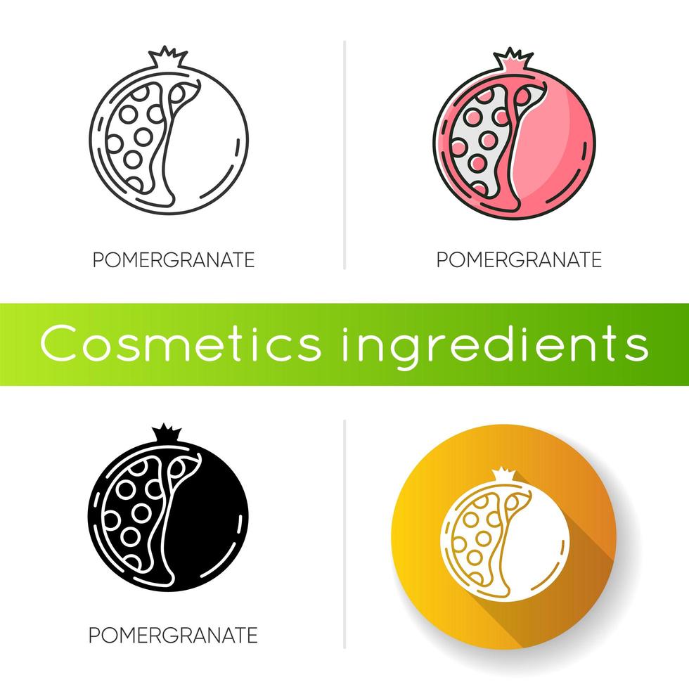 Pomegranate icon. Natural exfoliant. Sliced fruit with seeds. vector