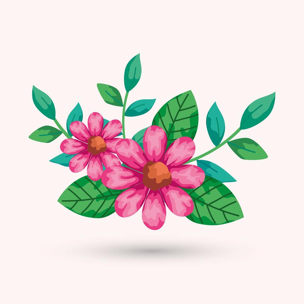 flores aisladas con hojas de diseño vectorial vector