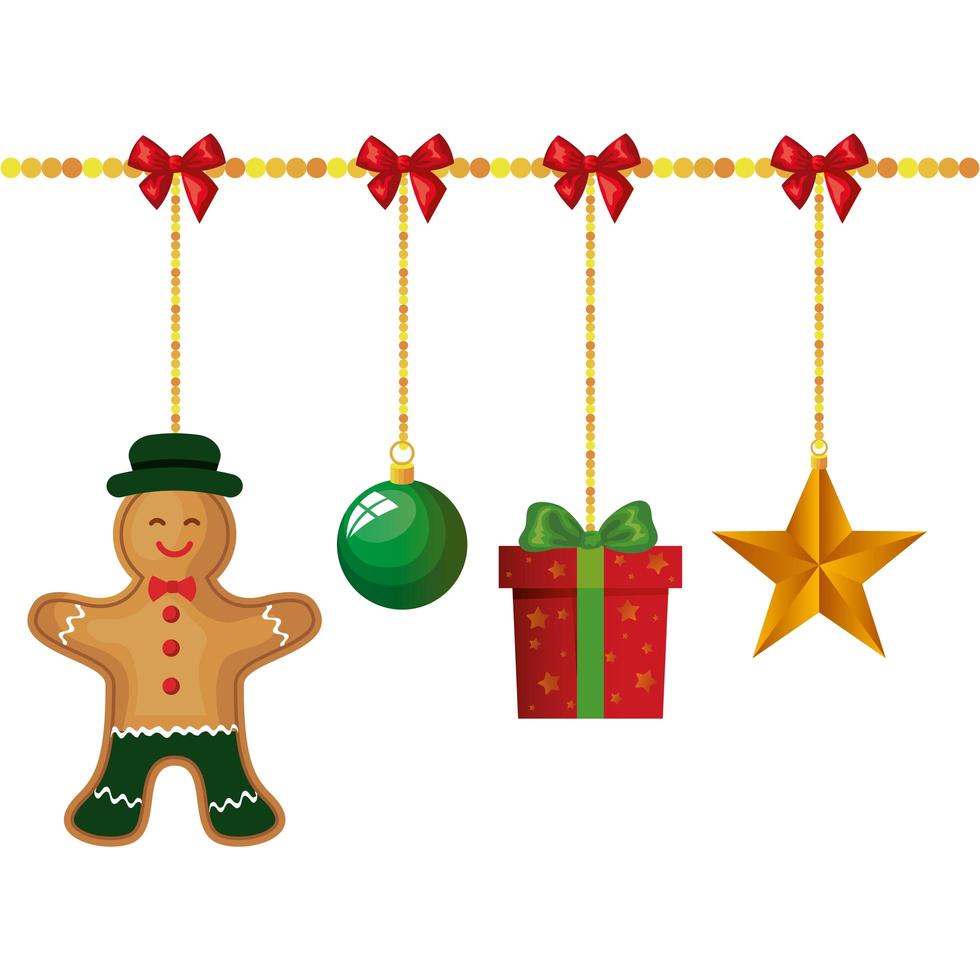 ginger cookie hanging with decoration christmas vector