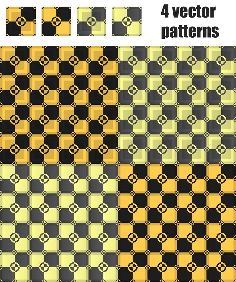 Conjunto de 4 patrones de círculo-cuadrado. negro, amarillo, gris, crema vector