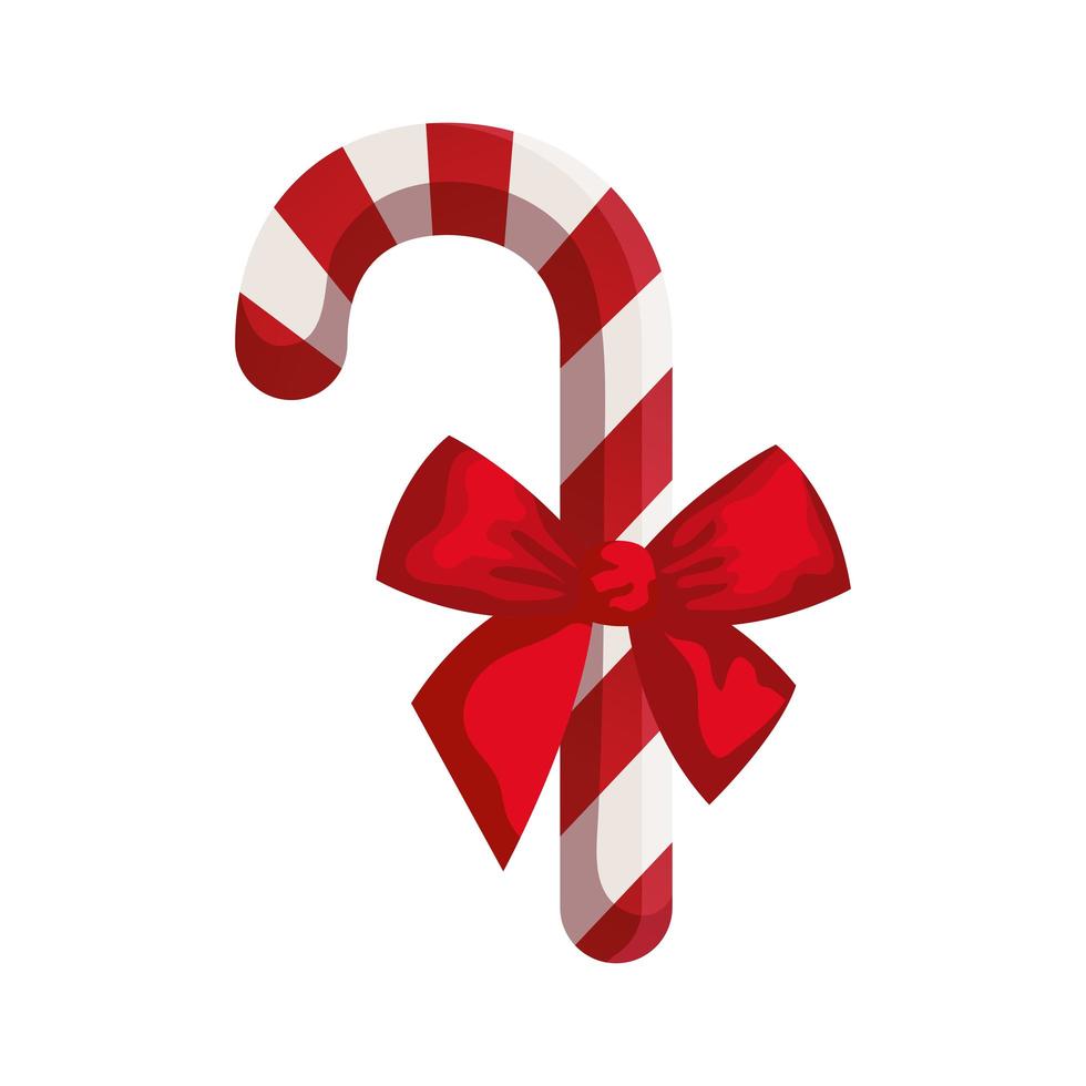sweet cane christmas with bow isolated icon vector