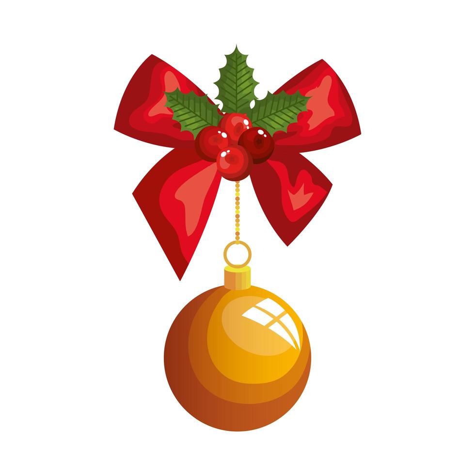 bola de navidad colgando con decoración de lazo vector