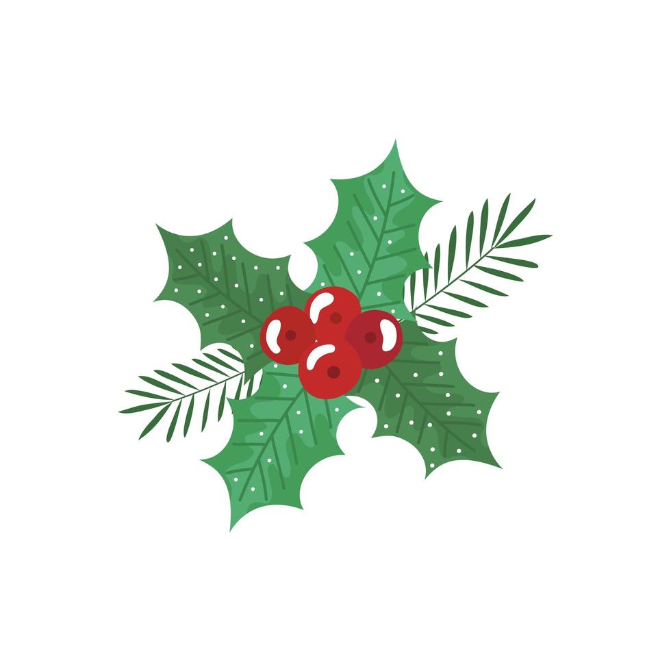 hojas con semillas decoración navidad icono aislado vector