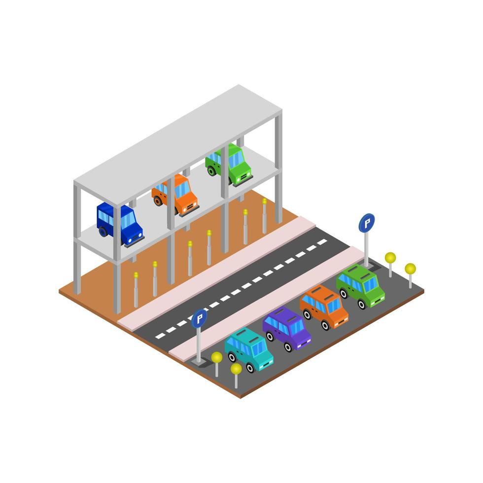 estacionamiento isométrico ilustrado sobre fondo blanco vector