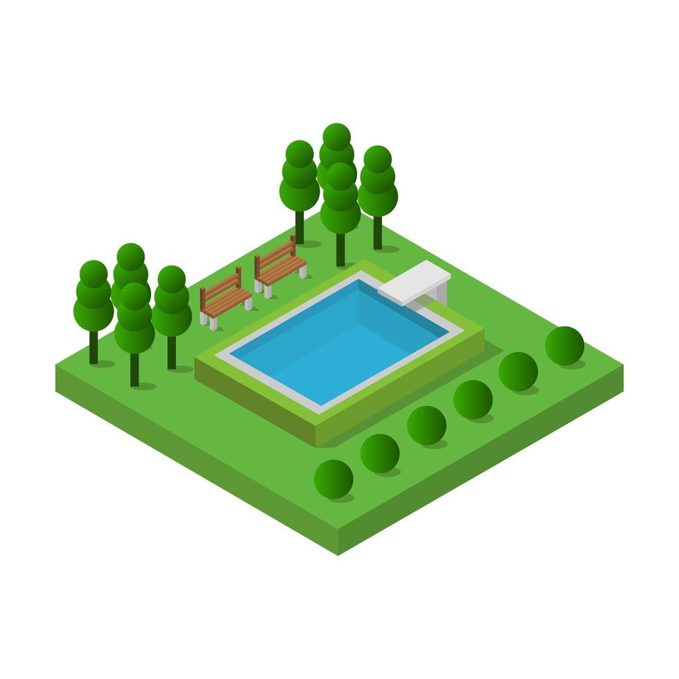 piscina isométrica ilustrada sobre fondo blanco vector