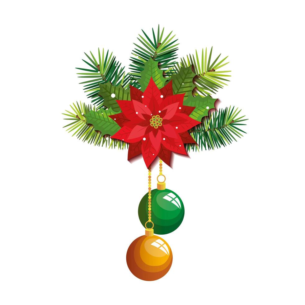 bolas de navidad colgando con decoración floral vector