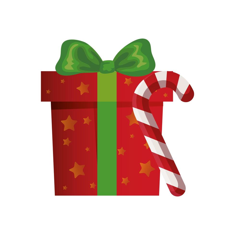 gift box with cane christmas isolated icon vector