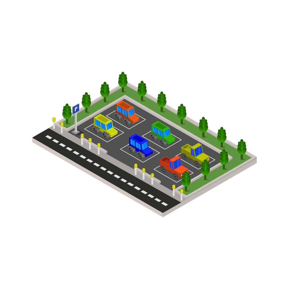 Parking Isometric Illustrated On White Background vector
