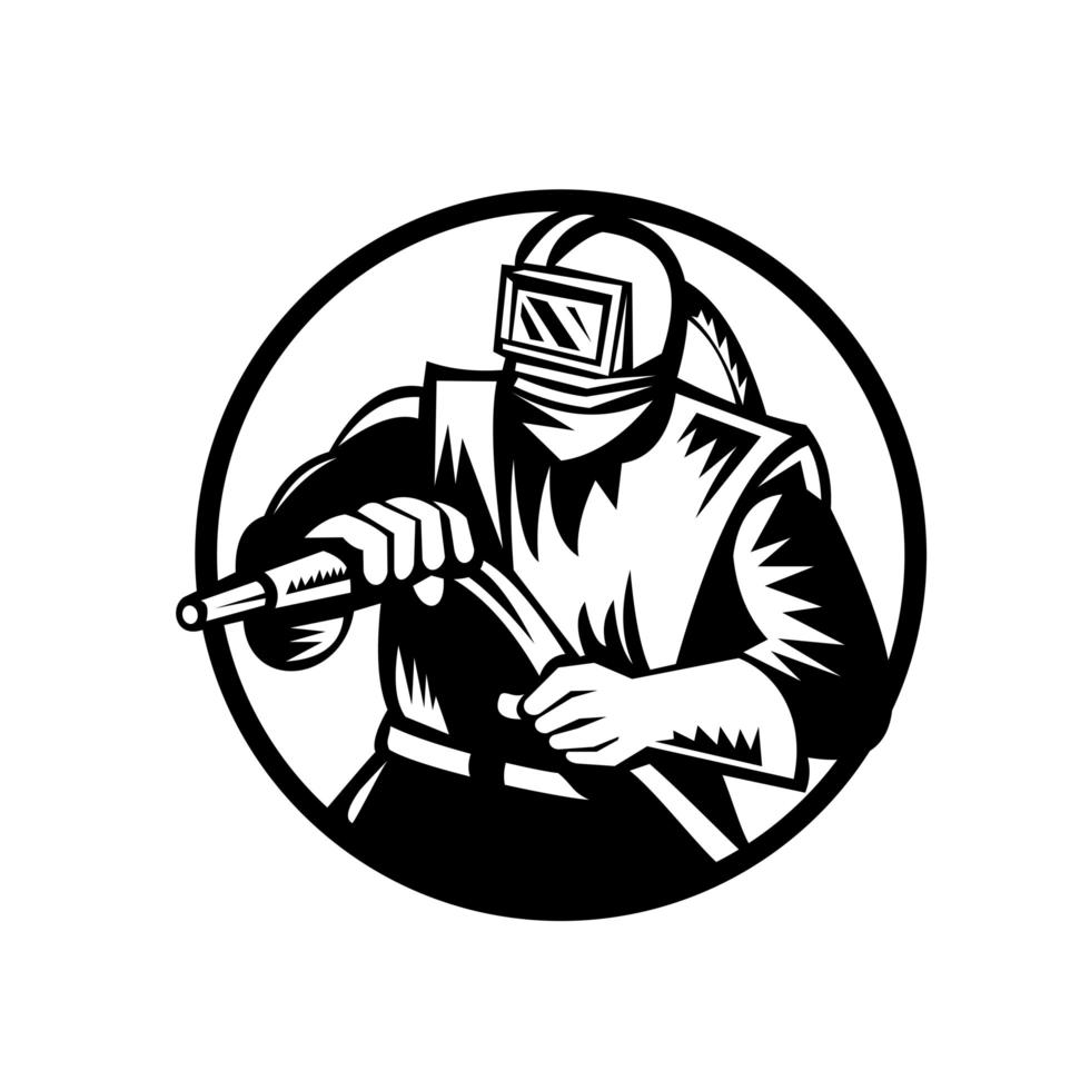 Sandblaster Holding Sandblasting Hose Front View vector