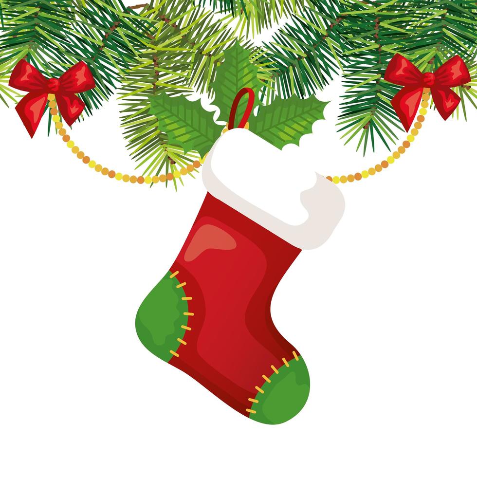 sock hanging with decoration christmas vector