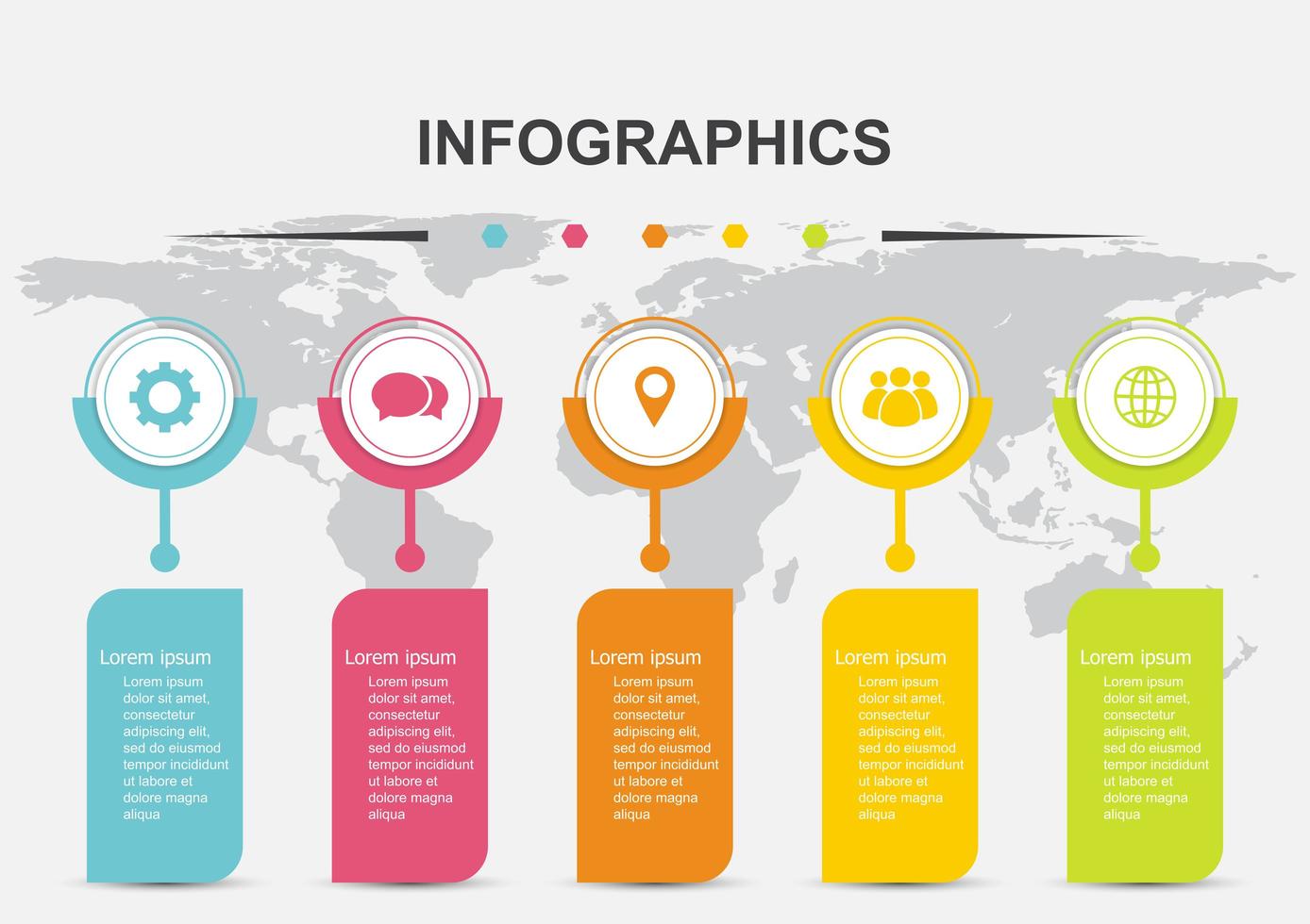 Plantilla de diseño infográfico 5 banners con sombra. vector