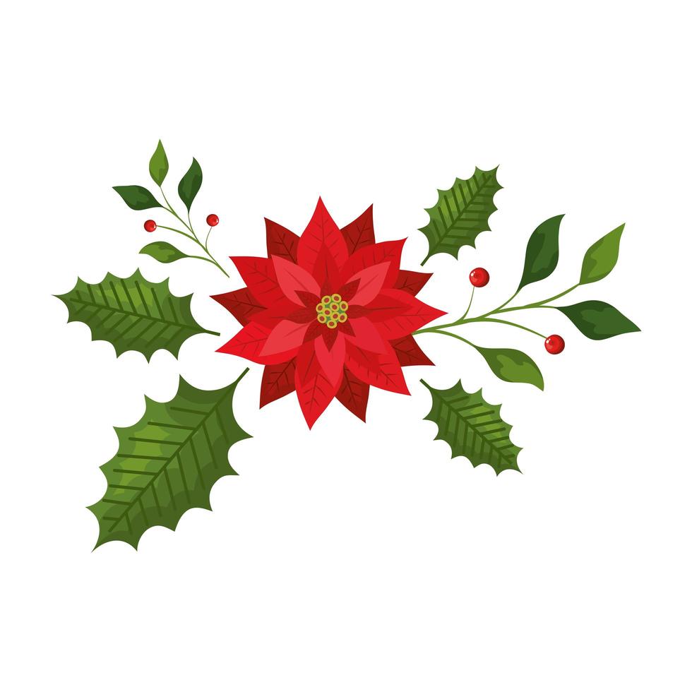 leafs with flower christmas isolated icon vector
