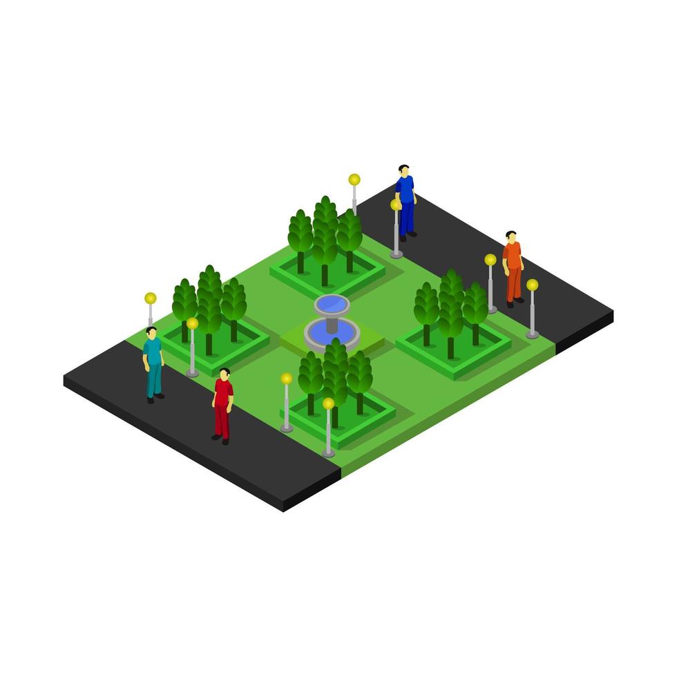 Isometric Park Illustrated On White Background vector