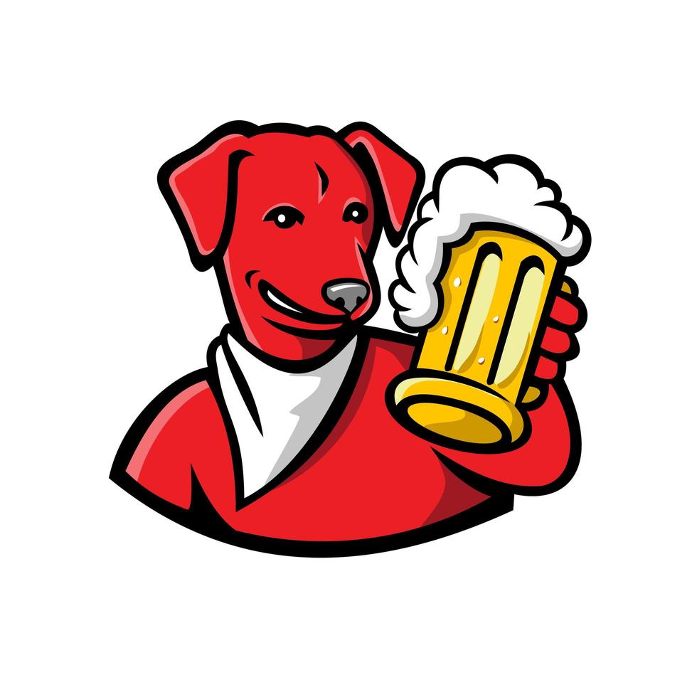 mascota de la taza de cerveza del perro del laboratorio inglés rojo vector