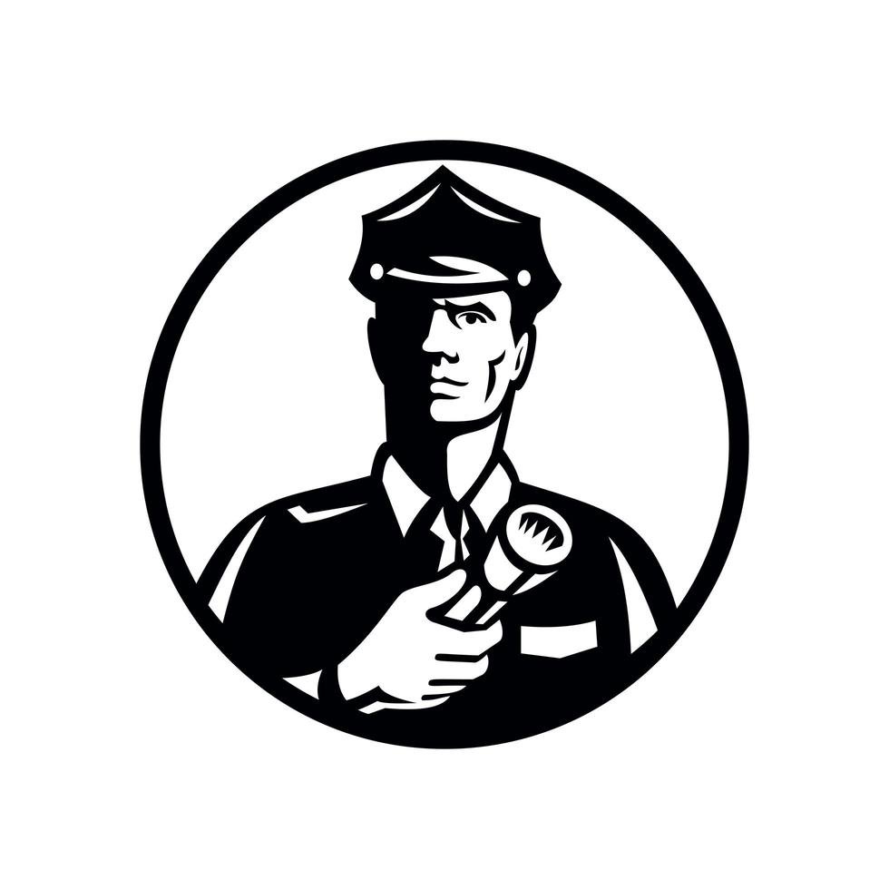 Security Guard With Flashlight Front View Circle vector
