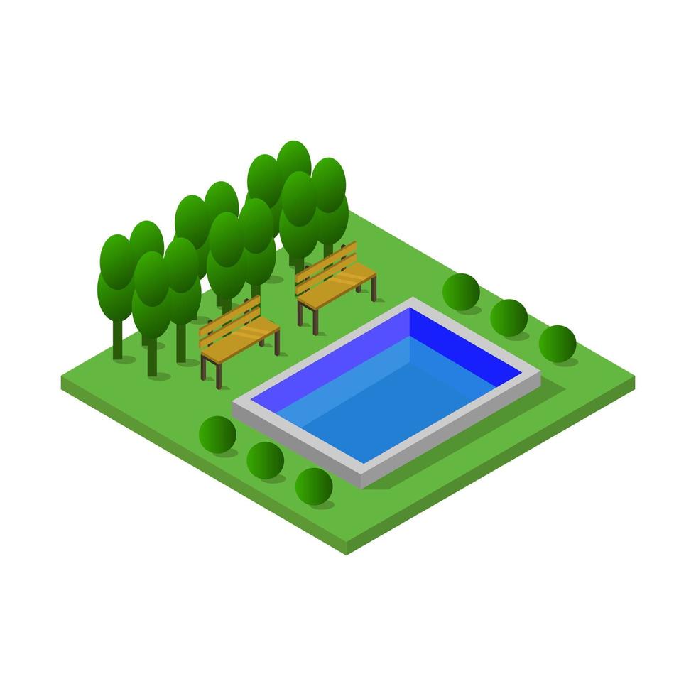 piscina isométrica ilustrada sobre fondo blanco vector