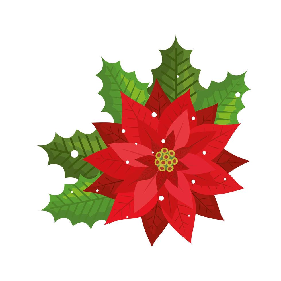 hojas con flor navidad icono aislado vector