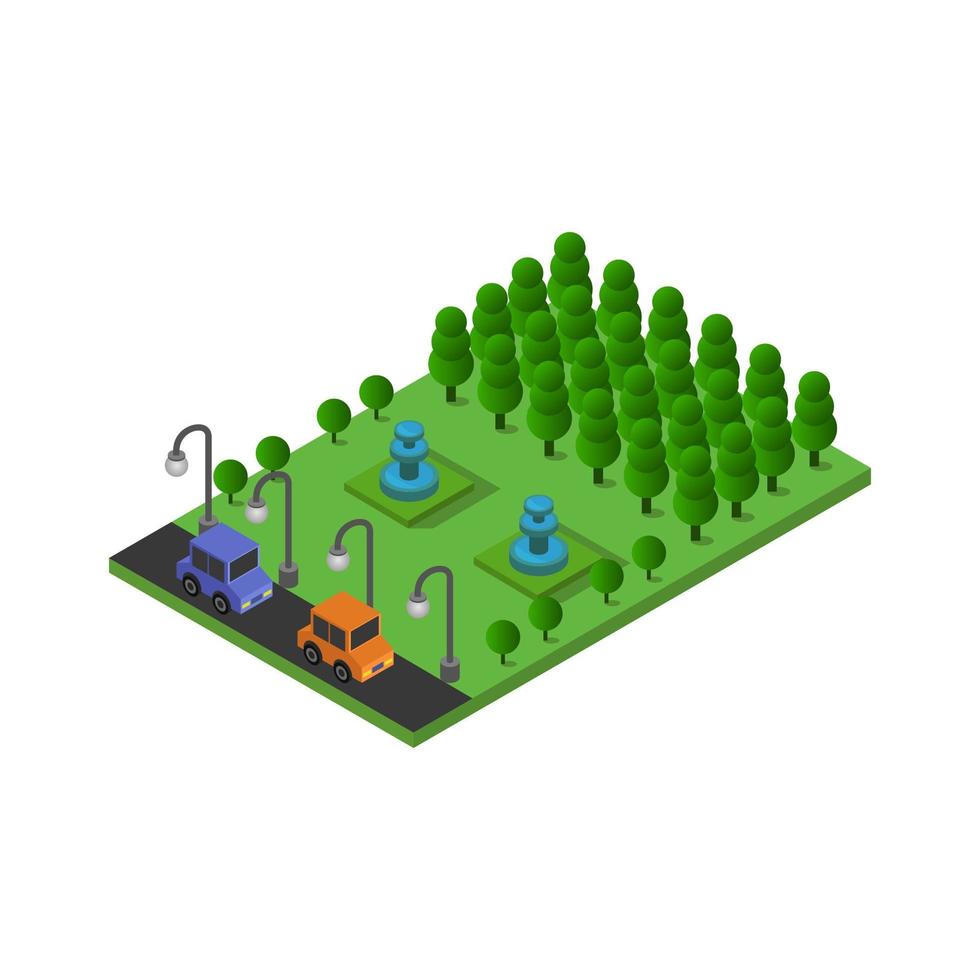 Isometric Park Illustrated On White Background vector