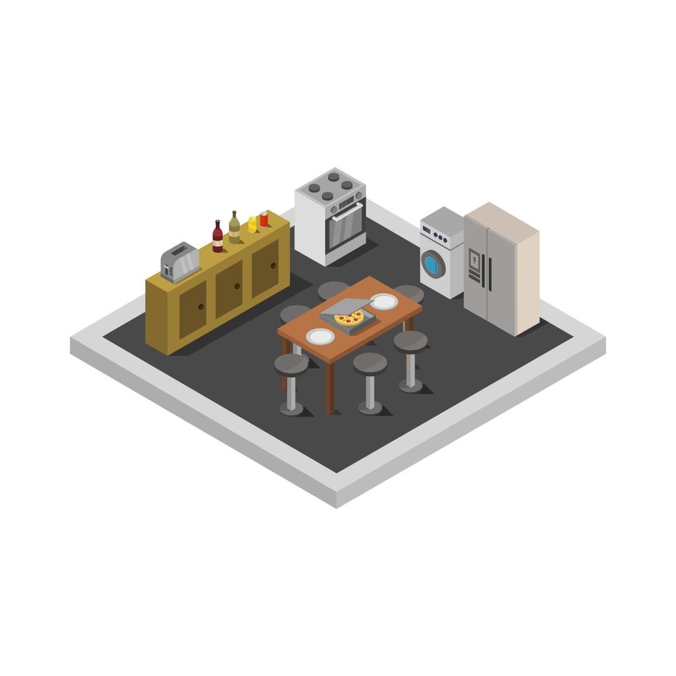 Isometric Kitchen Room On White Background vector