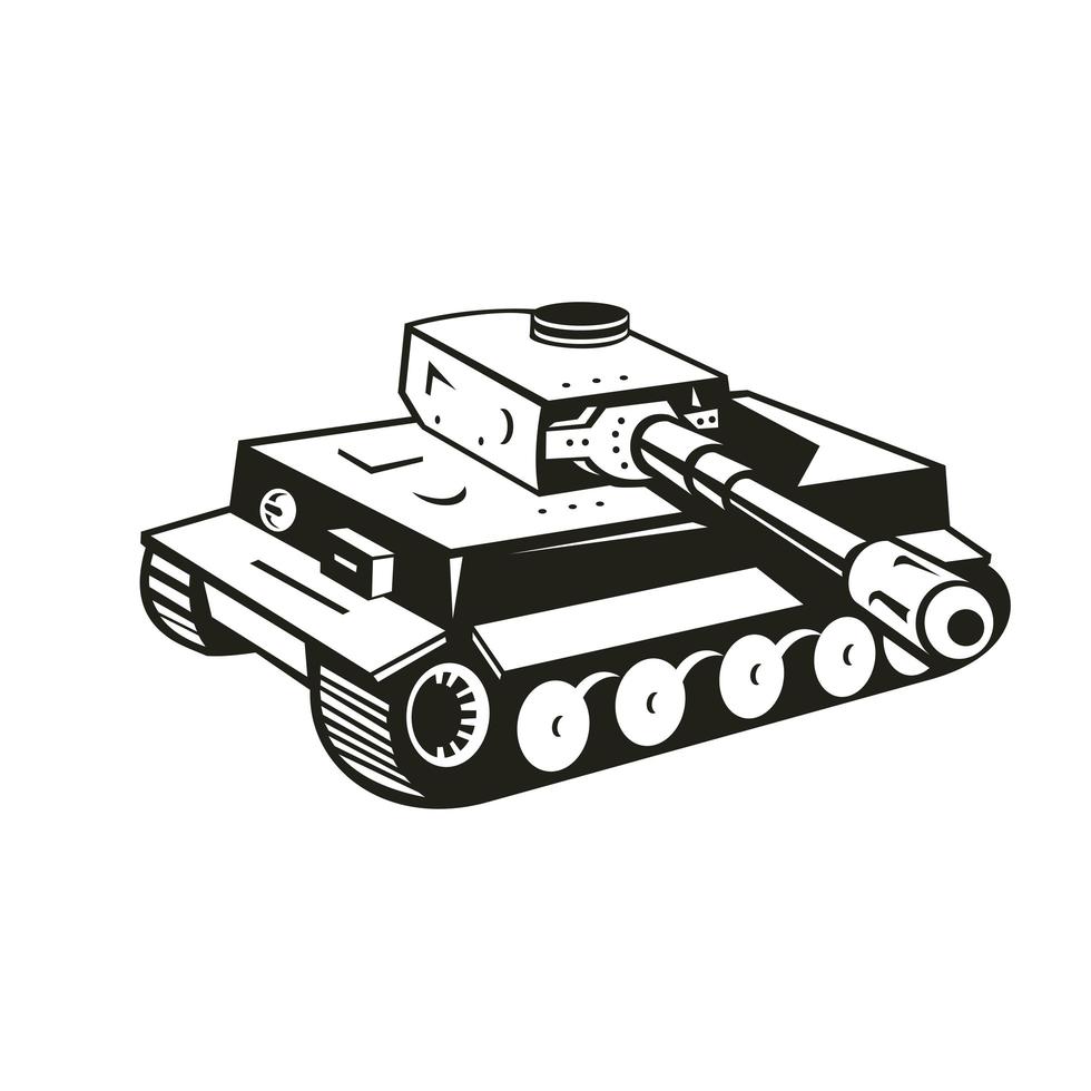 Segunda guerra mundial tanque panzer alemán retro en blanco y negro vector