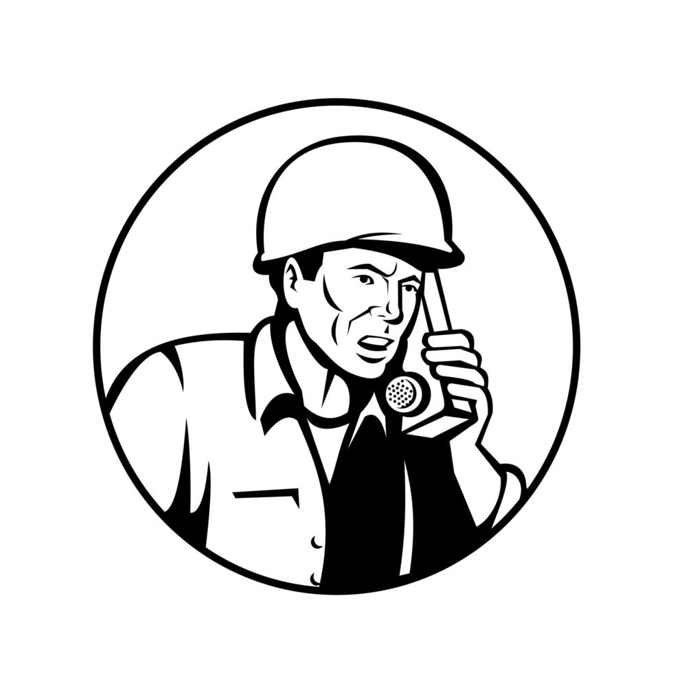 soldado americano de la segunda guerra mundial hablando walkie-talkie vector