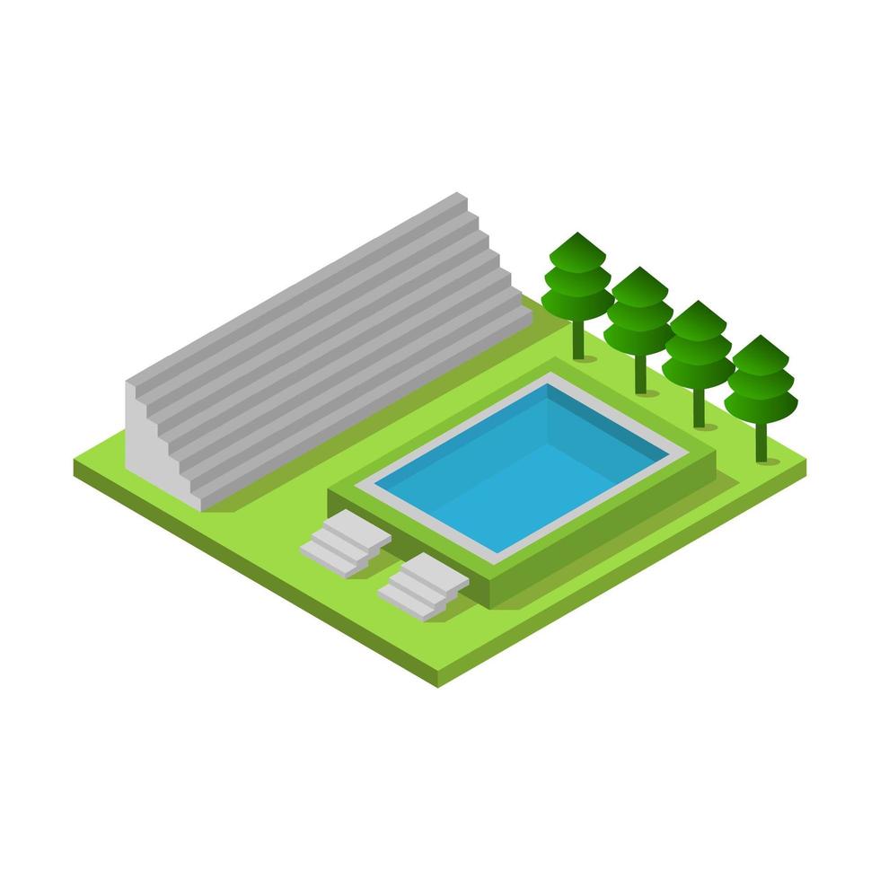 Isometric Swimming Pool Illustrated On White Background vector