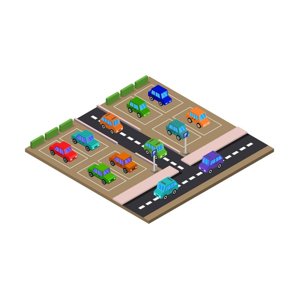 Parking Isometric Illustrated On White Background vector