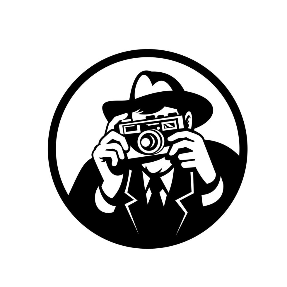 fotógrafo con cámara de disparo fedora vector