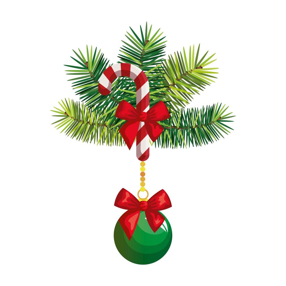 sweet cane christmas with ball hanging vector