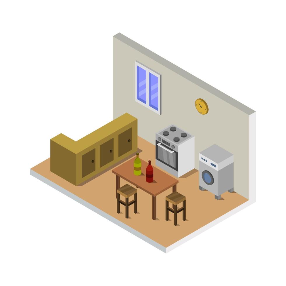 Isometric Kitchen Room On White Background vector