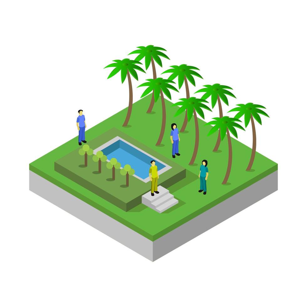 Isometric Swimming Pool Illustrated On White Background vector