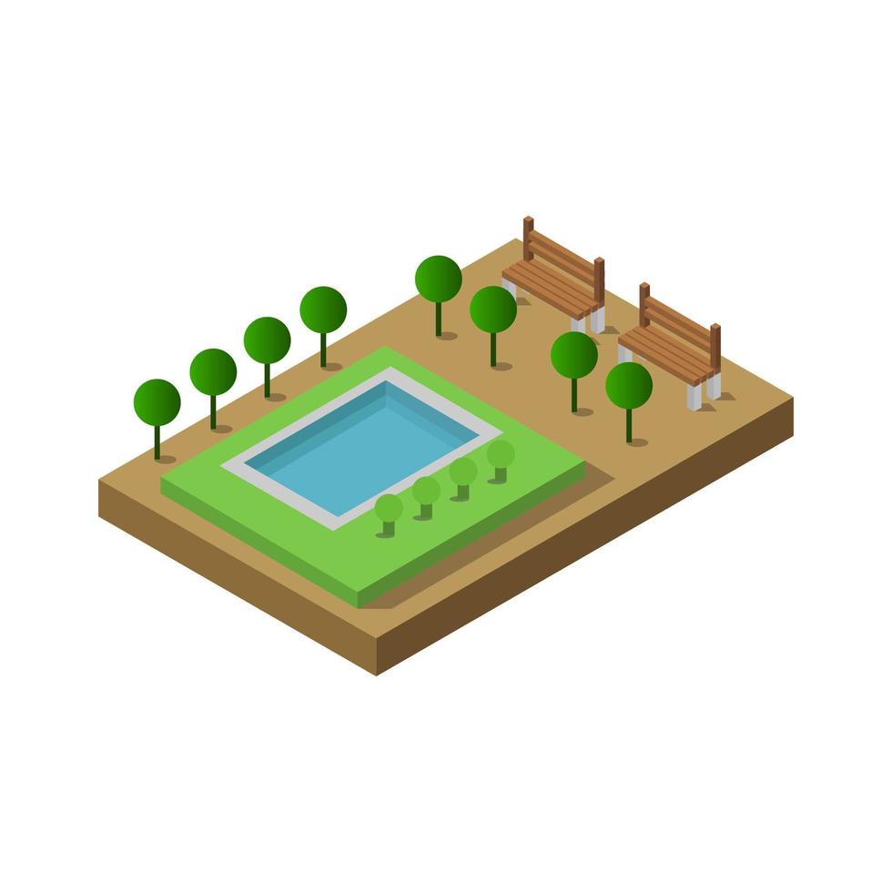 piscina isométrica ilustrada sobre fondo blanco vector