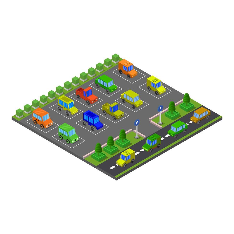 Parking Isometric Illustrated On White Background vector