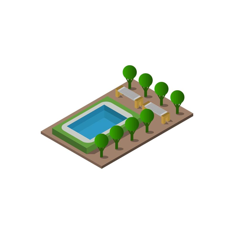 Isometric Swimming Pool Illustrated On White Background vector