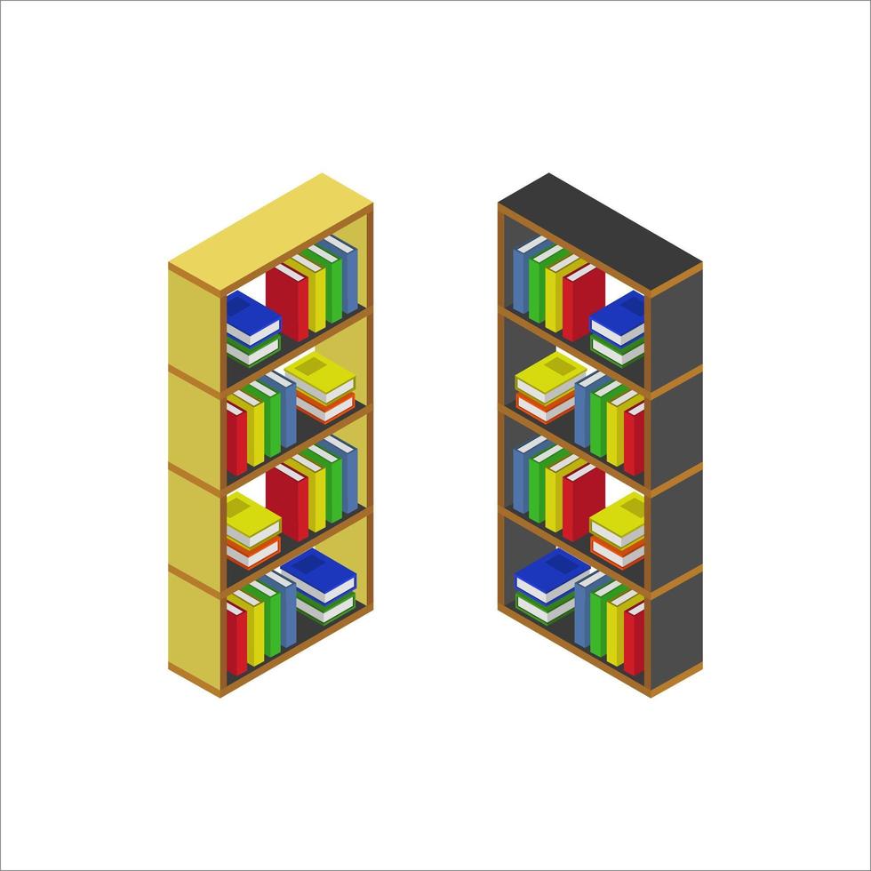 Illustrated Isometric Bookshelf On White Background vector